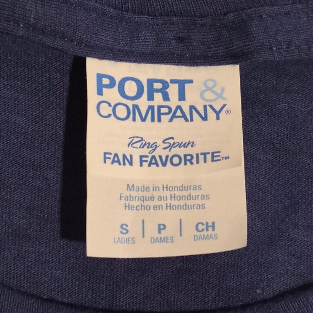 Port & Company Fox Cherry Blossom Butterfly Graphic T-Shirt Navy Blue Small - Picture 3 of 3